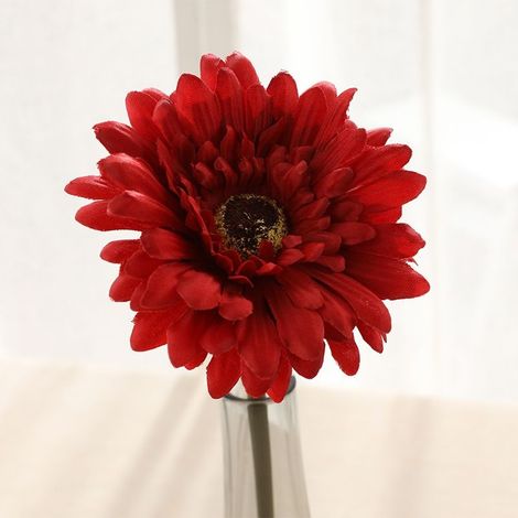 Fleurs artificielles 15 pièces Artificielle Soie Marguerite Fleurs Faux Gerbera Fleurs mariée Mariage Bouquet pour la Maison de Mariage Bricolage pièce maîtresse décoration (Gros rouge) (1/5)