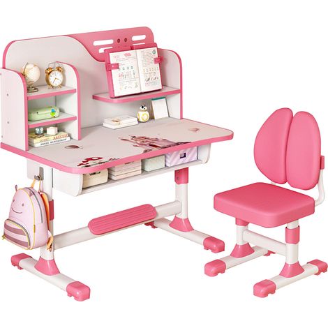 Ensemble table et chaises pour enfants, réglable en hauteur, posture assise correcte, 111 × 80 × 54cm, rose. (1/5)