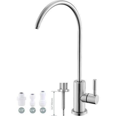 Robinet d'eau potable, facile à installer, robinet de filtre à eau pour évier, robinet à osmose inverse sans plomb pour évier de cuisine, bar, acier inoxydable SUS304 nickel brossé (taille L) (1/5)