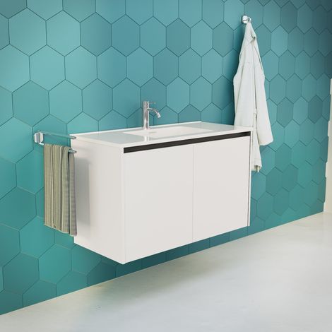 Inda - Badezimmerschrank B.100 mit glänzend/mattweißem Waschbecken 2 Türen - Saphir (1/5)
