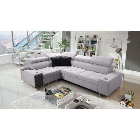 Elegantes Ecksofa mit Konsole und Ladegerät MORENA II Sawana Hellgrau Links (1/5)