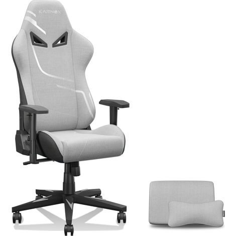 Chaise jeu KORNOX – Tissu – Dossier haut – Pivotante – Appui-tête + soutien lombaire – Gris argenté – Ados/adultes (1/5)