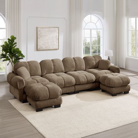 Canapé d'angle 4 places 330 cm canapé modulable en chenille avec 2 poufs mobile, design matelassé, coussins épais, dossier ergonomique, burn (1/5)