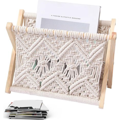 Porte-magazine tissé en coton, panier boho debout pour livres, magazines et journaux – salon/sdb/bureau