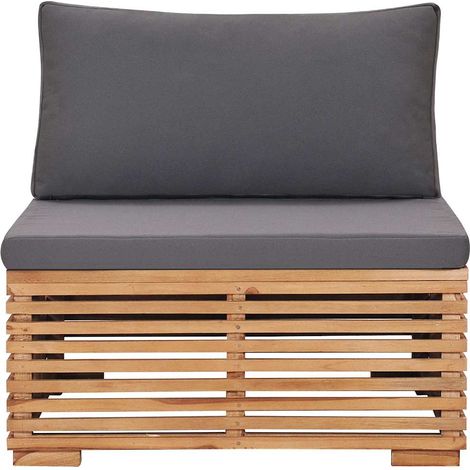 Canapé central de jardin en bois de teck avec coussins gris foncé 69,5 x 69,5 x 60 cm (1/5)