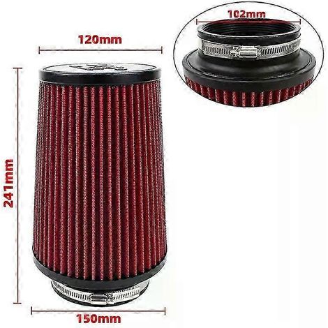 Filtre à air d'admission universel à haut débit, tête champignon, pour voiture, 102 mm, 89 mm, 76 mm, 3, 3,5, 4 pouces, conique, pour KN 14084-2 (long, rouge, 102 mm) (1/5)