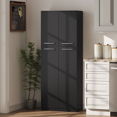 Küchen-Sideboard, Vorratsschrank für 2 Tassen, Küchenschrank mit verstellbaren MDF-Einlegeböden, für Esszimmer, Wohnzimmer, Lounge, 59 x 31 x 155 cm, Schwarz