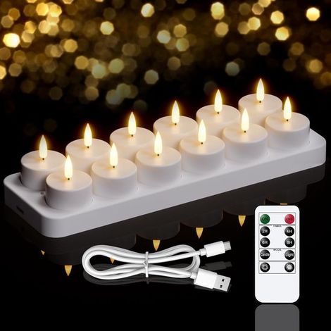 Lampes chauffantes LED rechargeables avec télécommande et base de chargement - 12 lampes sans flamme (1/5)