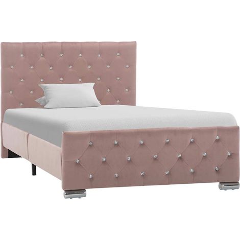 Cadre de lit 100 x 200 cm avec sommier Ă lattes, velours rose, sans matelas - PANGIVO (1/5)