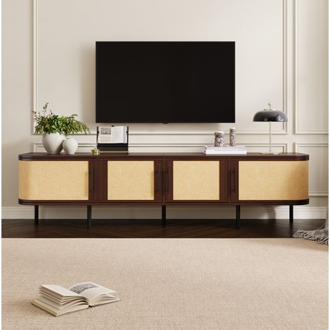Mueble TV de MDF 180 x 40 x 45 cm con 4 puertas y frente trenzado color nogal (1/5)