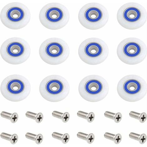 12 piezas de rodillos para mampara de ducha, rodillos de repuesto para mampara de ducha con tornillos, 27 mm de diámetro.