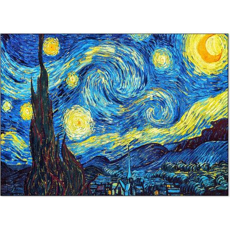 Lupia - Quadro su Tela il Meglio dell'Arte, 70x100 cm NOTTE STELLATA - VAN GOGH, Riproduzione d'Arte su Tela, Montato su Telaio in Legno 3 cm, Made in Italy (1/4)