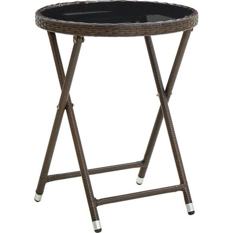 Table basse marron, 60 cm, en résine tissée et verre trempé. (1/5)