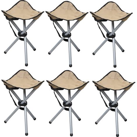 Lot de 6 Tabourets Trépied Pliants Aluminium - Beige - Livraison gratuite