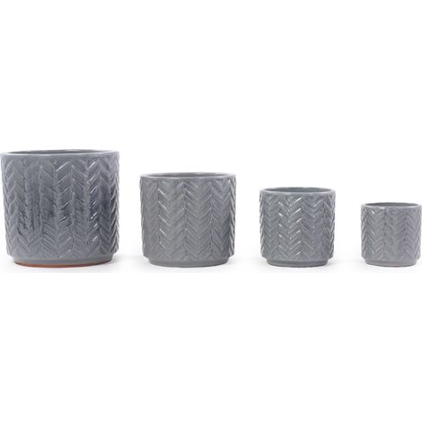Vaso in ceramica grigio cenere Ø31,5 cm con rilievo a spiga e foro di drenaggio (1/5)