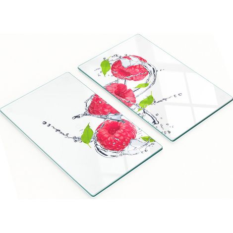 Planches à découper et à servir décoratives en verre, motif framboise et eau, 2 x 30 x 52 cm (1/5)