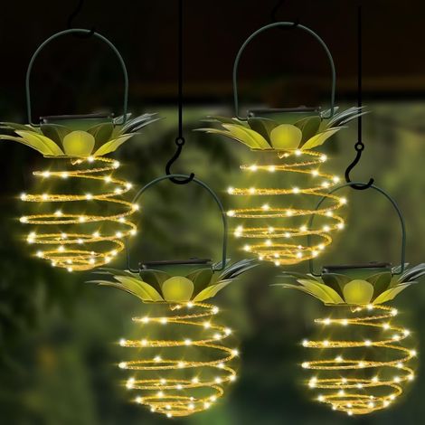 Lot de 4 lanternes solaires suspendues - Lampe ananas solaire étanche à 60 LED pour jardin, pelouse et porche-AquaForge (1/5)