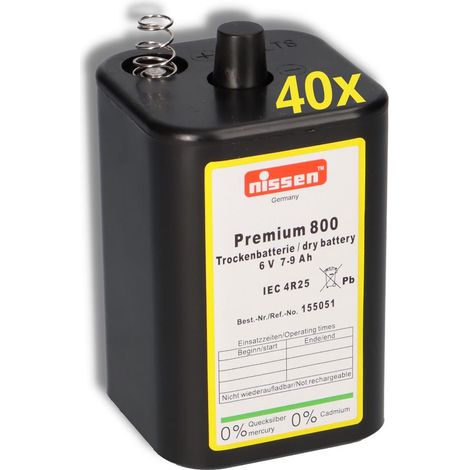 40x Nissen 4R25 Premium 800 - 6V 7-9Ah 6 Volt Hochleistungs- Blockbatterie für z.B. Baustellenleuchte / Baustellenlampe / Blinklampe/ Handscheinwerfer (1/5)