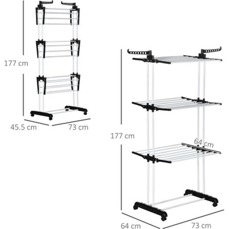 extendable 4-tier tower clothes drying rack with space-saving wheels, 73 x 45.5 x 177 cm (1/5)