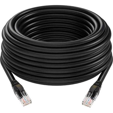 Câble Ethernet 100 pi CAT6 Câble réseau LAN Internet haut débit, étanche pour extérieur (noir)