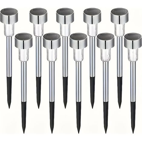 Lot de 10 lampes solaires LED d'extérieur en acier inoxydable, décoration paysagère solaire pour jardin, lumière chaude-AquaForge