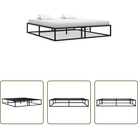 Lit en métal -  Cadre de lit sans matelas noir métal 200x200 cm (1/5)