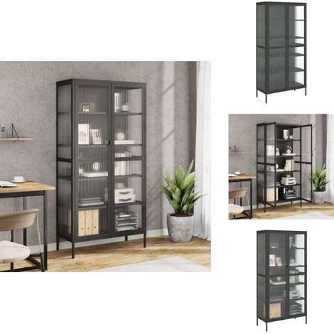 The Living Store Buffet haut noir 85x40x180 cm verre et acier - Buffet en acier (1/5)