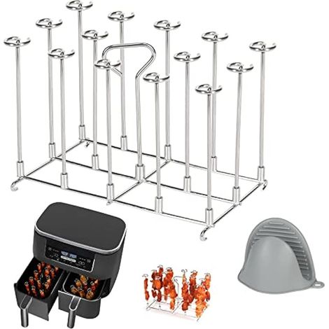 Porte-brochettes pour friteuse à air Ninja Dual, grille à kebab en acier inoxydable, accessoires pour Ninja AF300UK/AF400UK/AF451UK/AF500UK, compatible aussi avec friteuse double tiroir Salter/Instant