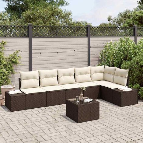 Gartensofa-set mit Speicher Braun und Creme Poly-Rattan (1/5)
