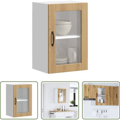 Küchenmöbel - Küchen-Hängeschrank mit Glastür Porto Artisan-Eiche (1/5)