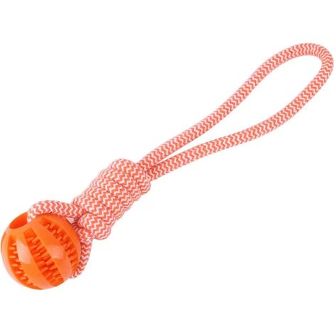 Balle distributrice de friandises interactive avec corde, jouet à mâcher en caoutchouc résistant, jouet d'entraînement à et au rapport, distributeur de friandises à alimentation lente pour tous les c (1/5)