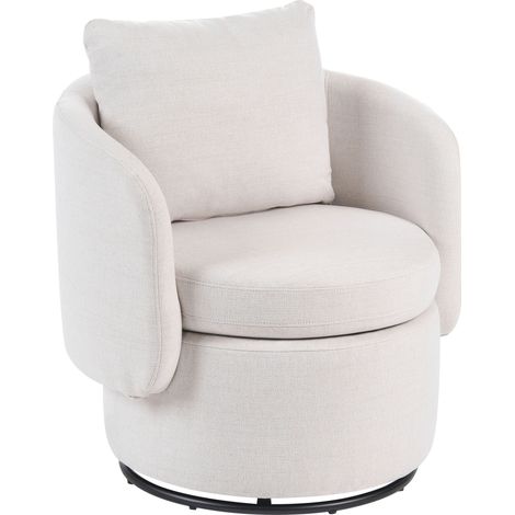 Fauteuil Retro en Tissu Dossier Incurvé Pivotant à 360° avec Espace de Rangement Coussin Décoratif Blanc Cassé Horsens