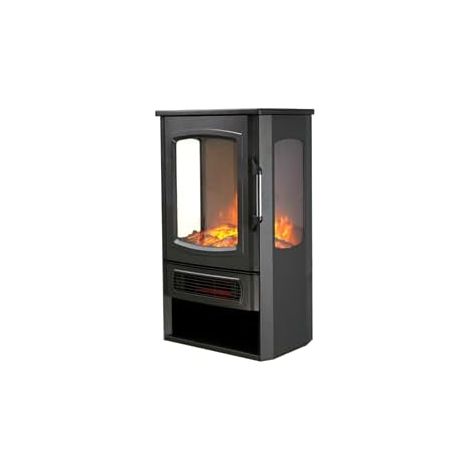 Cheminée électrique sur pied 2000W Poêle électrique avec 3 faces vitrées Effet flamme LED multicolore & Thermostat réglable Noir
