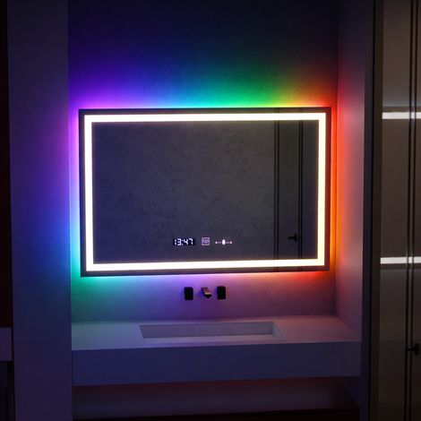 Miroir LED 100x60 Desembuage Horloge et Thermometre Gradable (1/4)