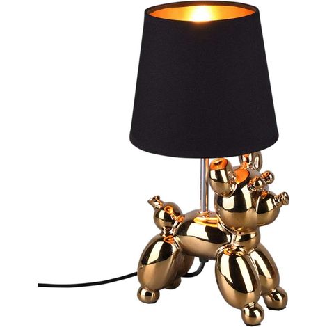 Lampe de table en céramique dorée, abat-jour en tissu noir, sans 1 ampoule E14, Couleur : Doré (1/4)