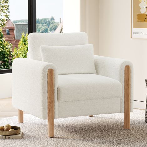 Loungesessel mit Kissen 150 kg Teddy Weiß Massivholz OKMYHOME (1/5)