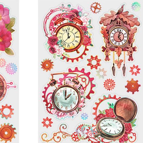 PET-Sticker der Serie „Ein schöner Tag“, „Rad der Zeit“-Uhr- und Blumenmotiv für Tagebuchgestaltung (2 Bögen) – Der Sommer naht (1/5)