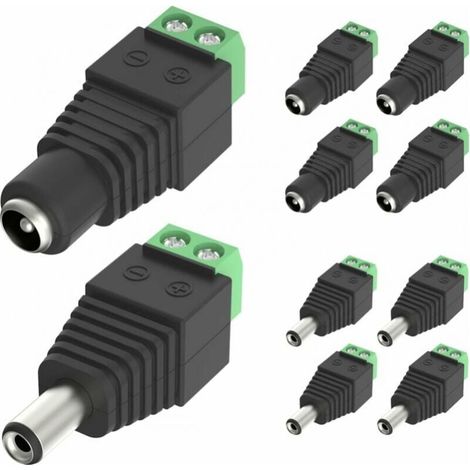 10pcs 5.5mm x 2.1mm DC Power Connector 12V Male and Female Plug Adapters for CCTV Camera DVR Security System LED Light MUMU (1/4)