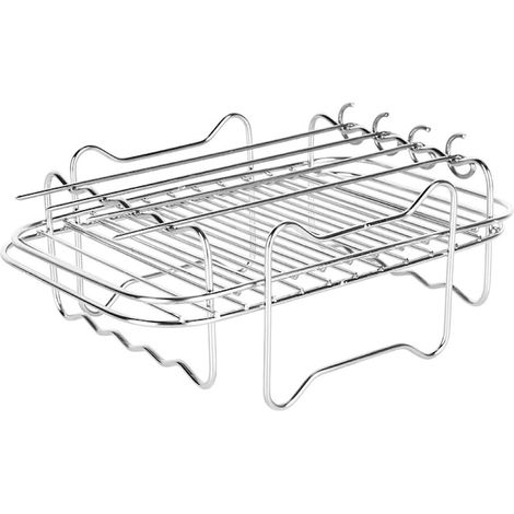 Set di accessori per griglia per friggitrice ad aria, Momcbebe, acciaio inox, 20 cm, 1 griglia, 2 griglie per la cottura a vapore, 4 spiedini (1/5)