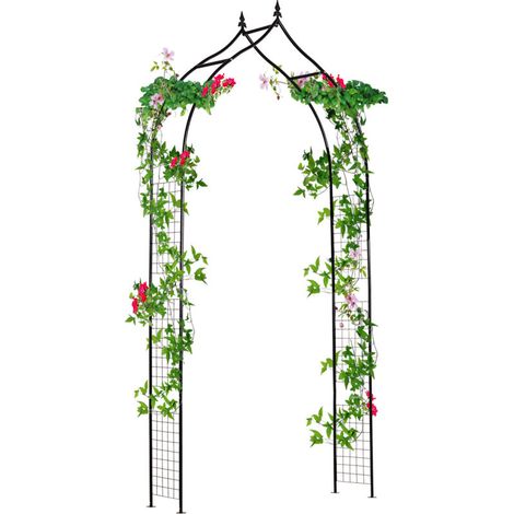 Outsunny Vintage Style Steel Garden Patio Outdoor Arbor & Trellis Arch Support Vines & Climbing Plants Garden Decoration - Black 2.5H m (1/5)