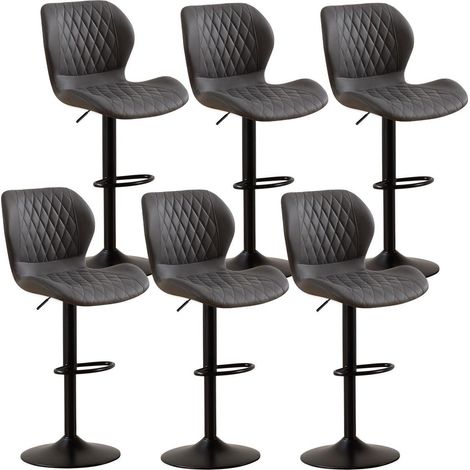 Barhocker 6er Set, höhenverstellbar, drehbar, Kunstleder, dunkelgrau (1/5)