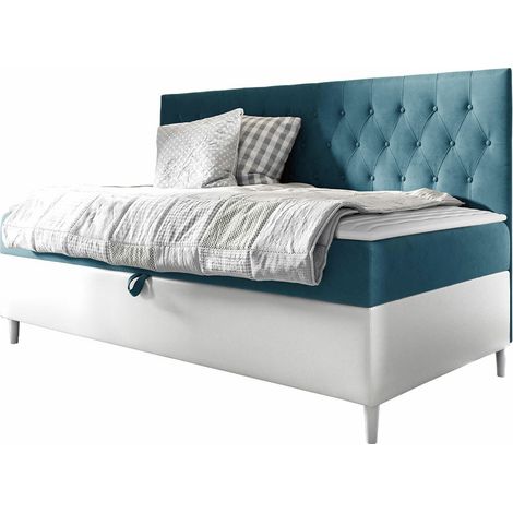 Cama continental Lucus II, Soft 017 + Fresh 34, Continental, Individuales, 90x200, Tapiz, Cuero ecológico, Somieres, 98x202x115cm (1/5)