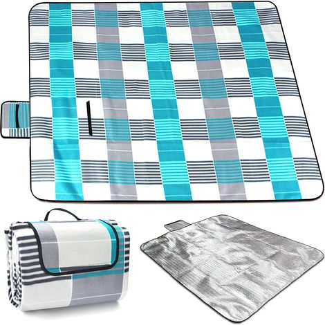 Couverture de pique-nique 200 x 200 cm, étanche portable pliable, tapis de plage extérieur avec poignée pour camping, plage et pique-nique (1/2)