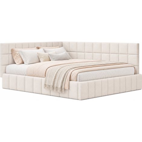 CHICFURN lit de jour capitonné convertible beige avec dossier et accoudoir réversible 160 x 200 (1/5)