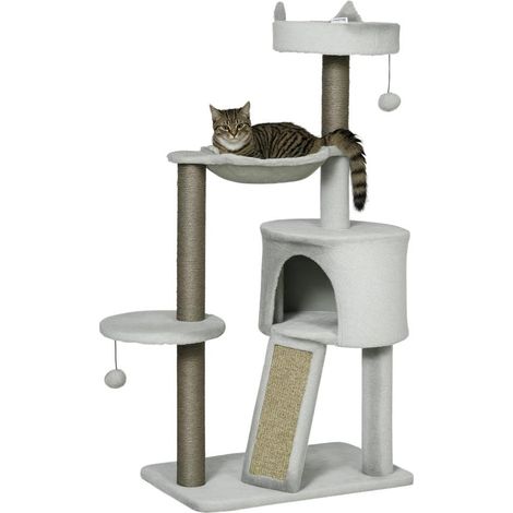 Protège vos meubles, arbre à chat 60 x 40 x 113 cm avec niche, lit, hamac et rampe pour la maison (1/5)