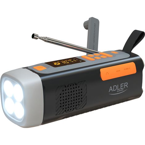 Radio emergencia solar + manivela, linterna led 4 w, powerbank 4500 mah ad 1920