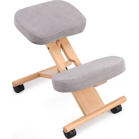 COSTWAY Ergonomic Kneeling Chair, Wood Posture Stool with Angle & Height Adjustable, Thick Padded Seat, Suitable for Meditation Gaming Computer Work (Grey)