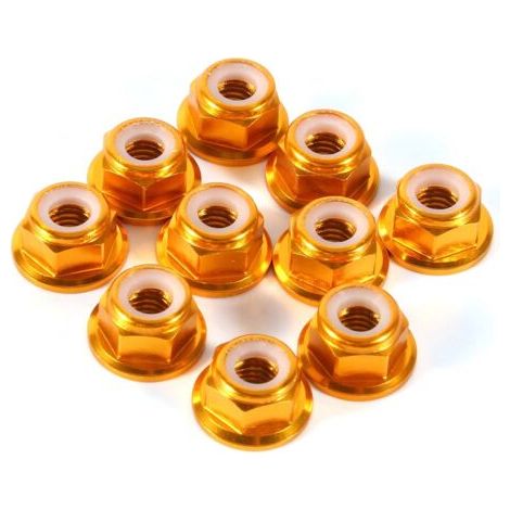 Lot de 10 écrous hexagonaux autobloquants M5 en aluminium avec insert en nylon doré (1/2)
