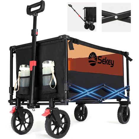 Sekey 160L 150KG Bollerwagen Faltbar Handwagen Strandwagen mit Bremsen Camping, Schwarz und Orange