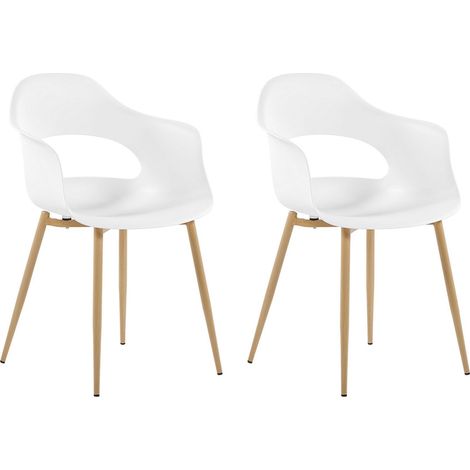 Conjunto de 2 sillas de comedor blanco madera clara material sintético patas Utica
